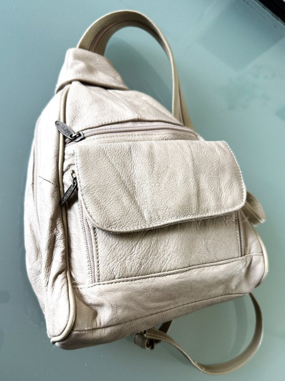 Tinder Backpack Girl's beige leather bag